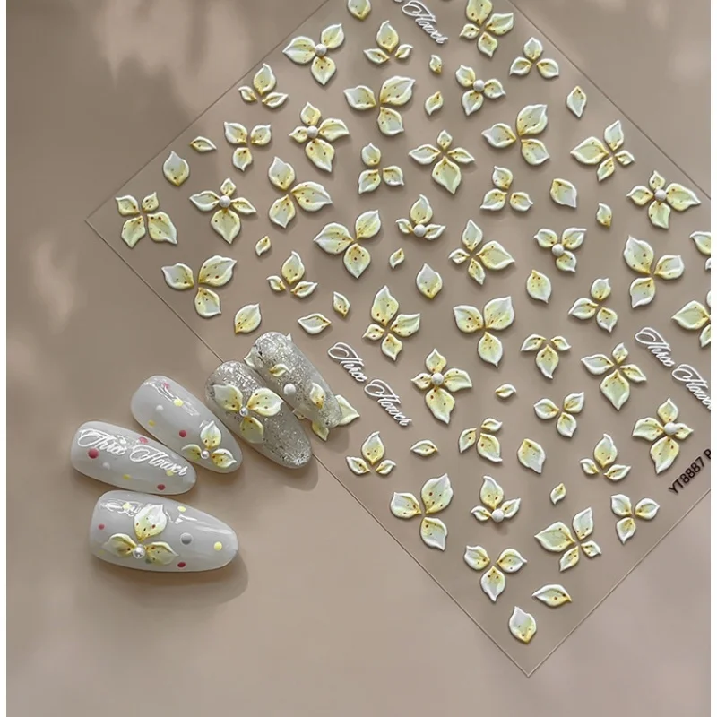 Colorful Flowers 5D Reliefs Nail Charms Stickers Gradual Petal Delicate Nail Art Stickers Manicure Decals Decoratio Accessories