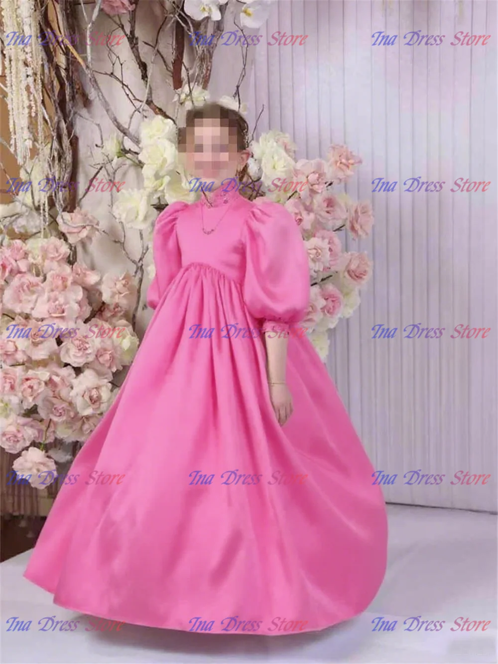First Communion Gowns Flower Girls Dress Pink Bow White Formal Gowns Tulle Lace Kids Birthday Party Wedding Dresses