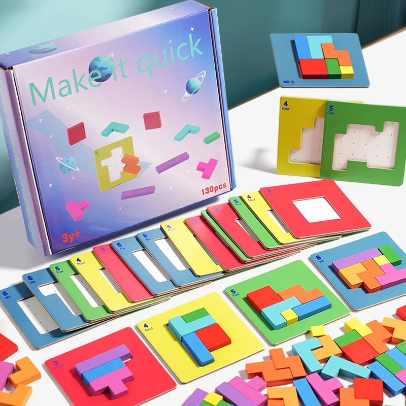 3D Puzzle Two-person Interactive Desktop Game Tangram Math Toys Building Blocks Board Color Shape For Kids Gifts