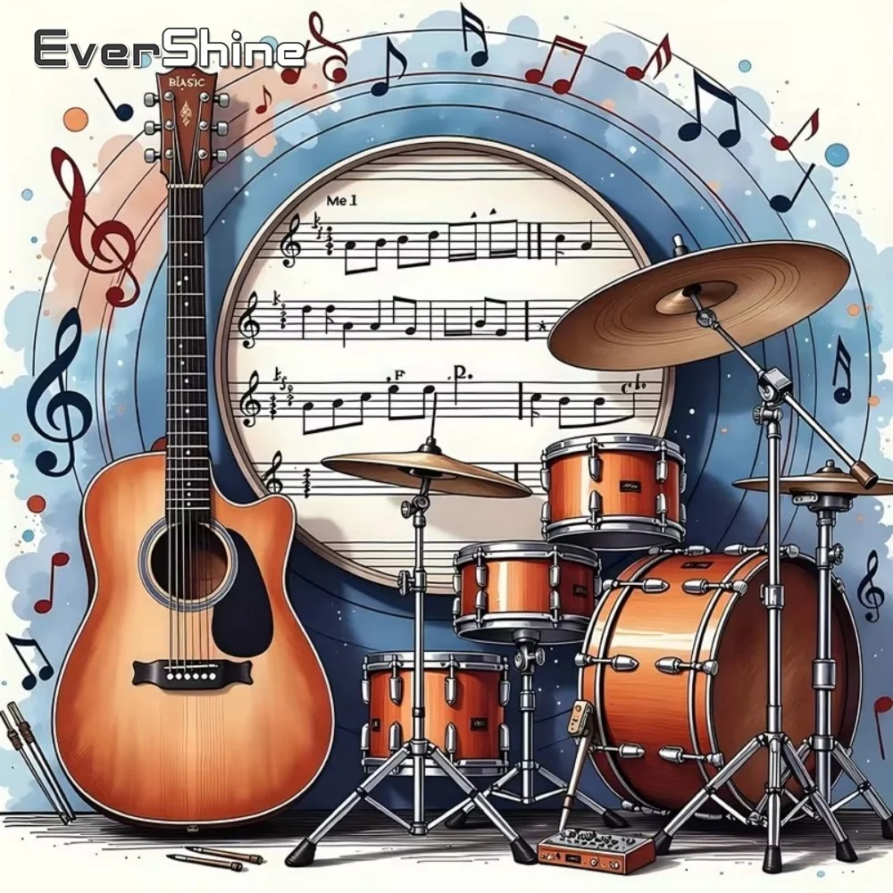 EverShine Gitarren-Diamantmalerei Schlagzeug-Set Musikinstrument Bild Strass DIY Diamant-Mosaik-Set Neuerscheinung Handarbeit