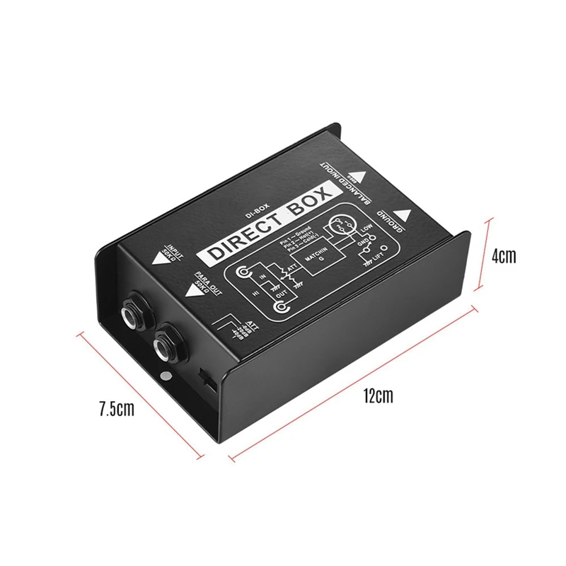 1-pakowy konwerter audio Jednokanałowy DI-Box Czarny metalowy izolator audio z bezpośrednim wtryskiem