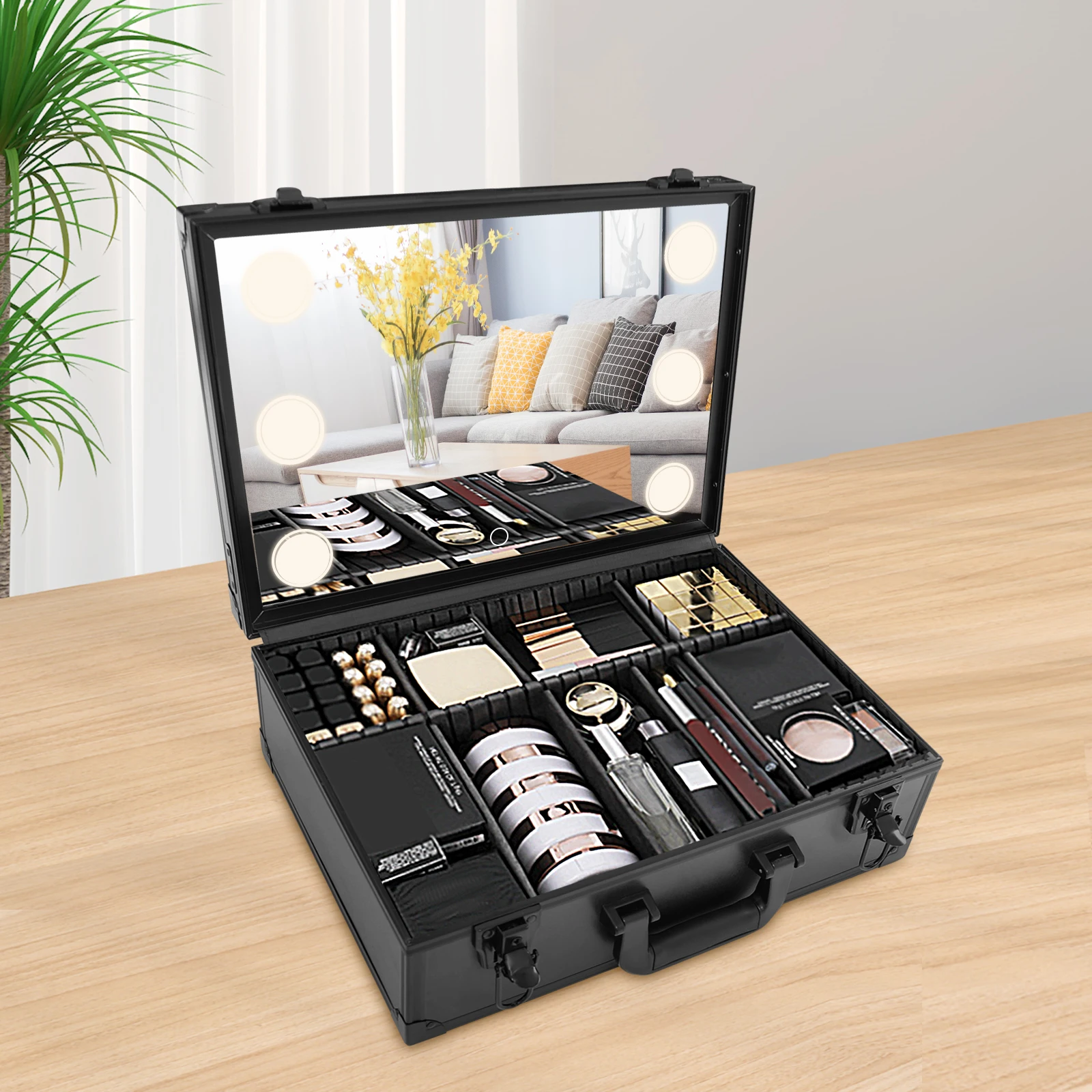 

Stylish Cosmetic Bag with Touch Screen LED Mirror – Long Battery Life for Travel Convenience