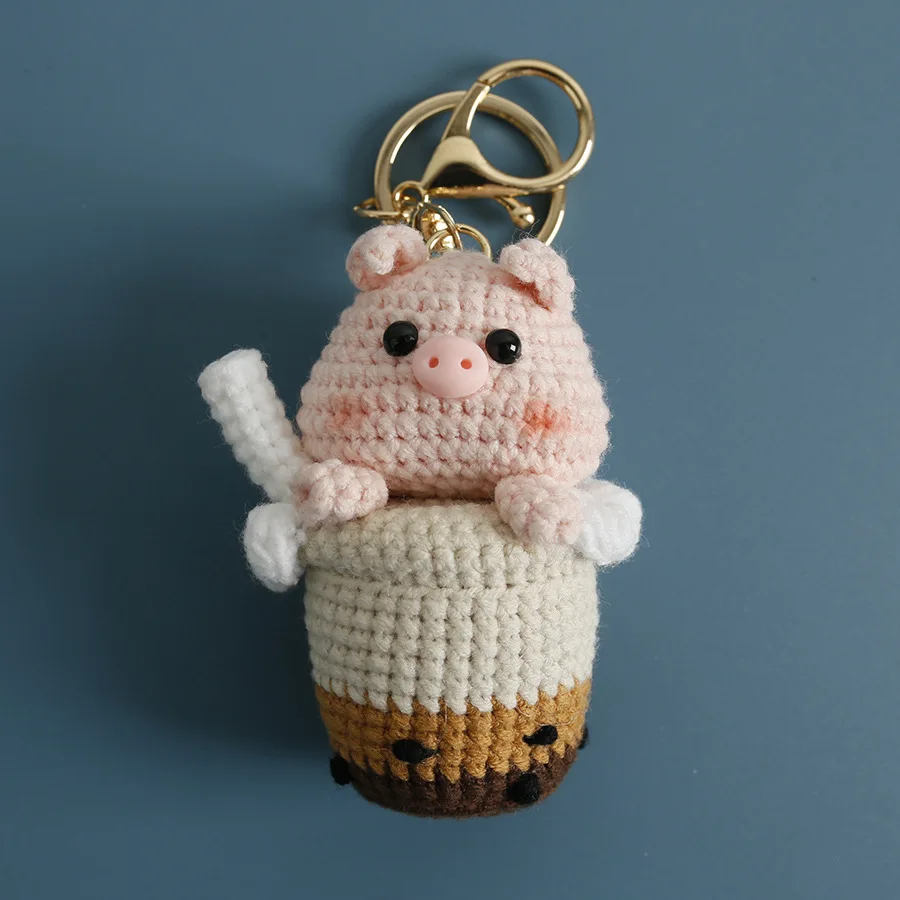 Creative Milk Tea Series Animal Doll Crochet Keychain For Car Keys Cute Knitting Capybara Doll For Bag Pendant Handmake Gifts