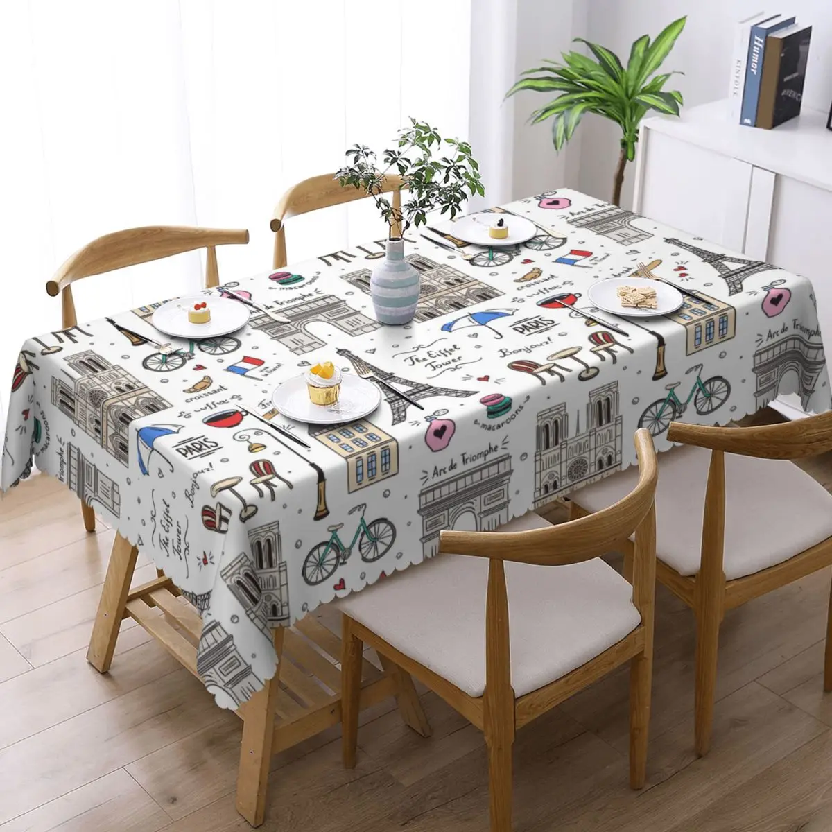 Paris Pattern Colors Customized Rectangular Tablecloth Oilproof Table Cover for Dining Events Table Cloth
