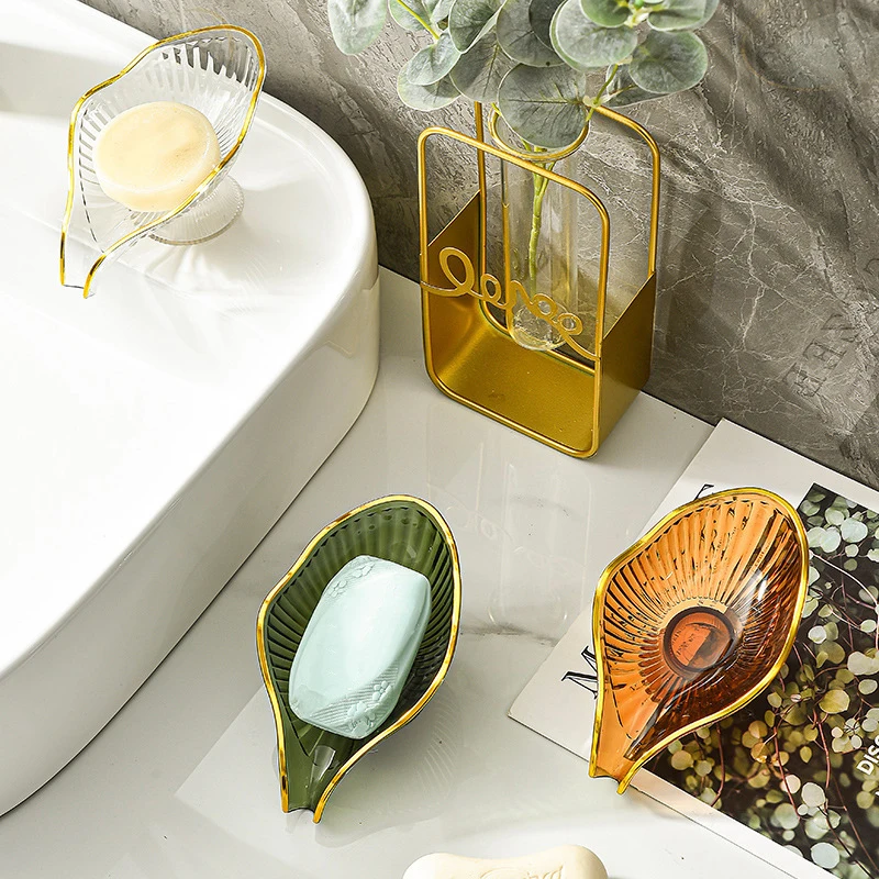 Drain Plate Tray Creative Soap Holder Soap Box Bathroom Gadgets Non-slip Laundry Soap Dish Storage Soap Case Leaf Shape