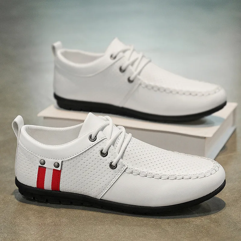 

2025 New Korean Large Leather Shoes Men's Trendy Shoes British Youth Casual Men's White Shoes Loafers Men