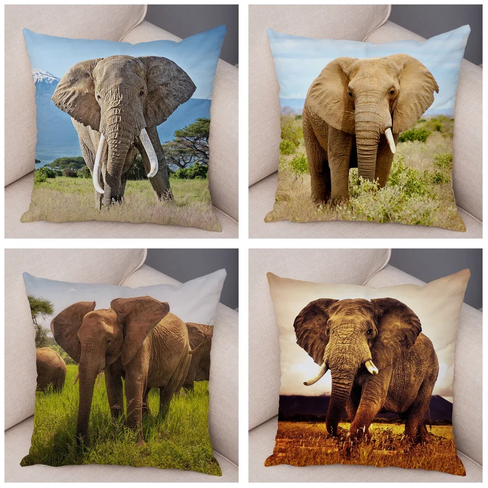 Wild Animal Pillow Case Decor Africa Elephant Pattern Print Pillowcase Super Soft Plush Cushion Cover for Car Sofa Home 45x45cm