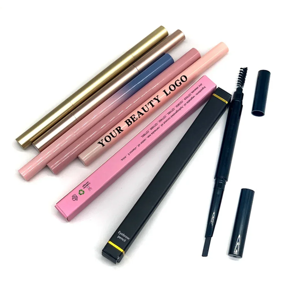 Privatte Label Eyebrow Pencil Custom Bulk Sweatproof Waterpoof Double-head Triangle Rotating No Smudge Eye Brow Pen Makeup