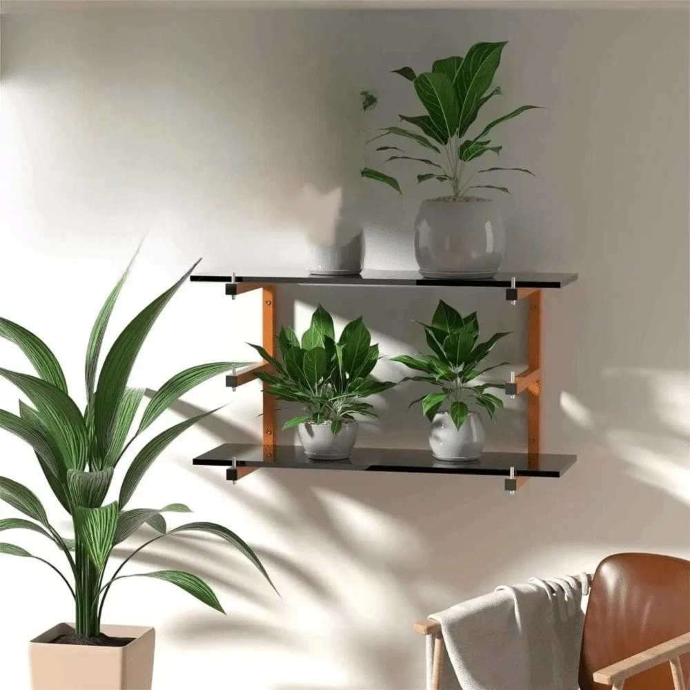 

Wood Metal Combined Wall Mounted Storage Shelf Sturdy Metal Frame Space Saving Design Floating Shelf Easy To Install