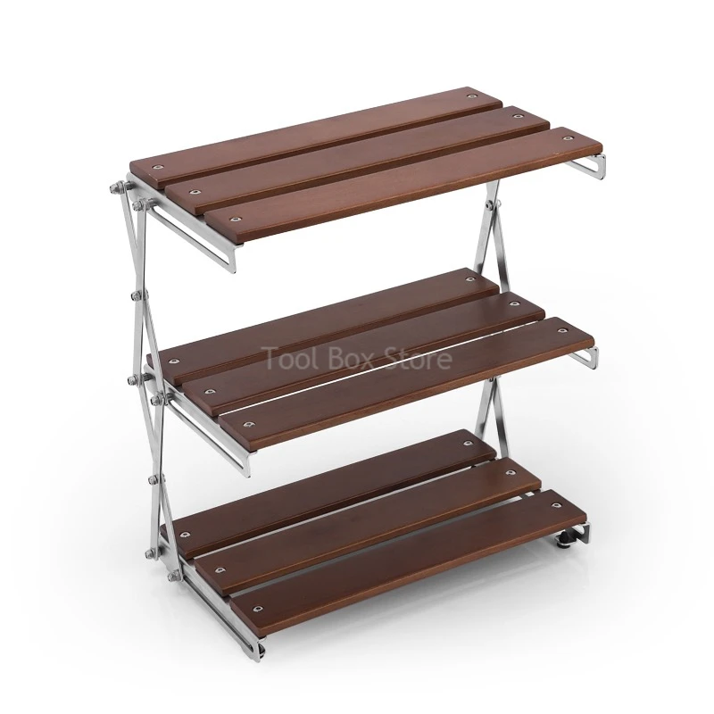 

3-stage Camping Rack Wood Shelf Outdoor Portable Folding Mountain Hiker Table Picnic Barbecue Foldable Table Mini Coffee Tables