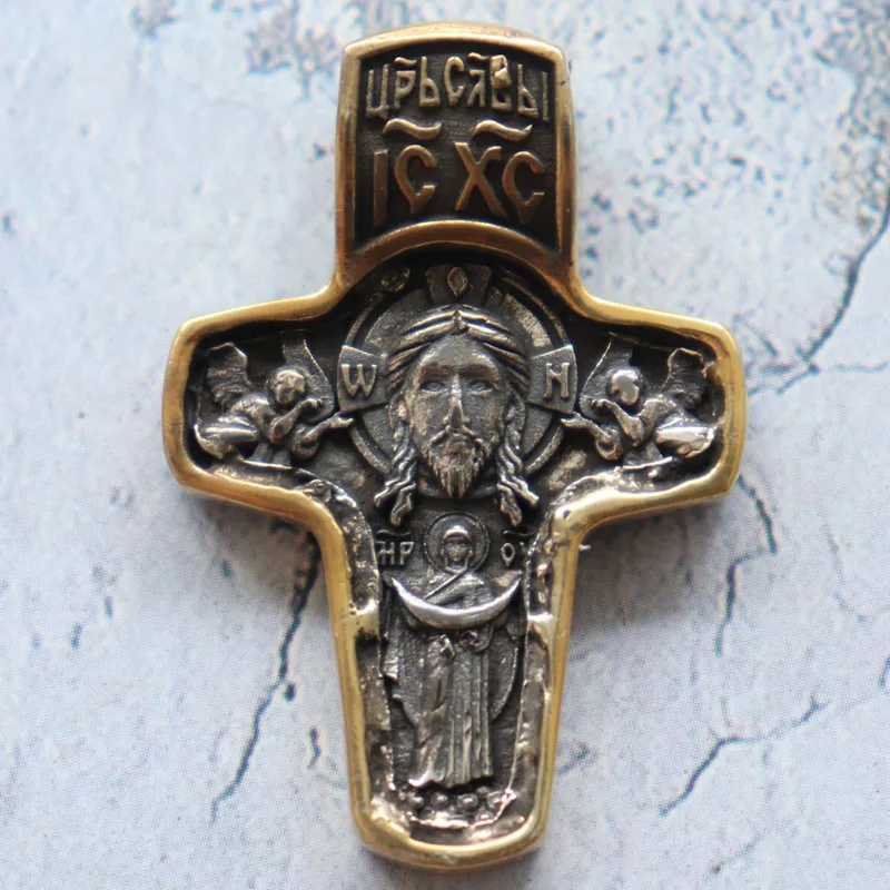 12g Cross Orthodox Jesus Christ and Virgin Mary Gold Pendant Customized 925 Solid Sterling Silver Pendant