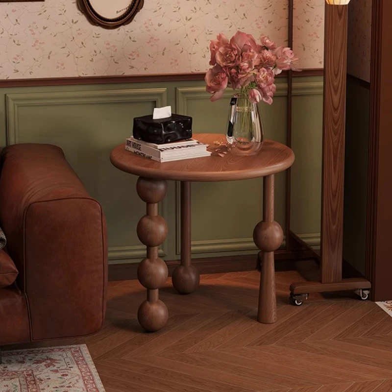 

Mid-Century Solid Wood Side Table French Accent End Table with Storage Coffee Tea Round Table for Balcony & Living Room Decor