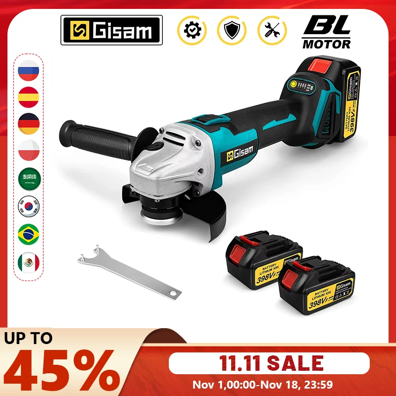 Gisam 125mm M14 브러시리스 앵글 그라인더 커팅 머신 Makita 18V 배터리 핀용 무선 전기 앵글 그라인더 전동 공구
