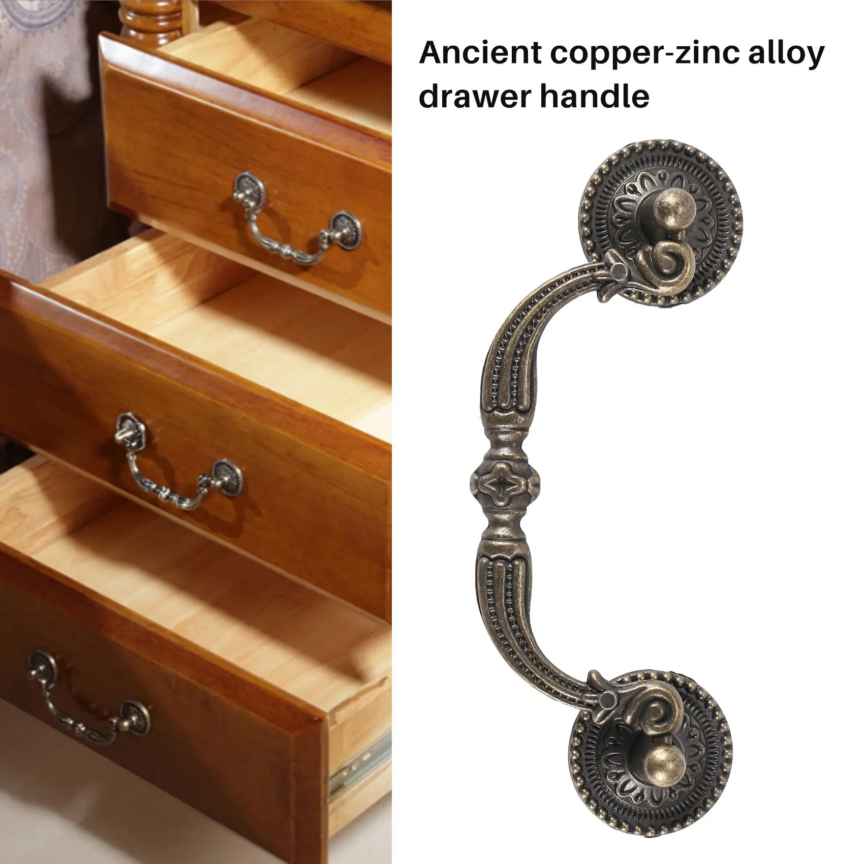 มือจับลิ้นชักประตูตู้ทองเหลืองโบราณ 100 มม