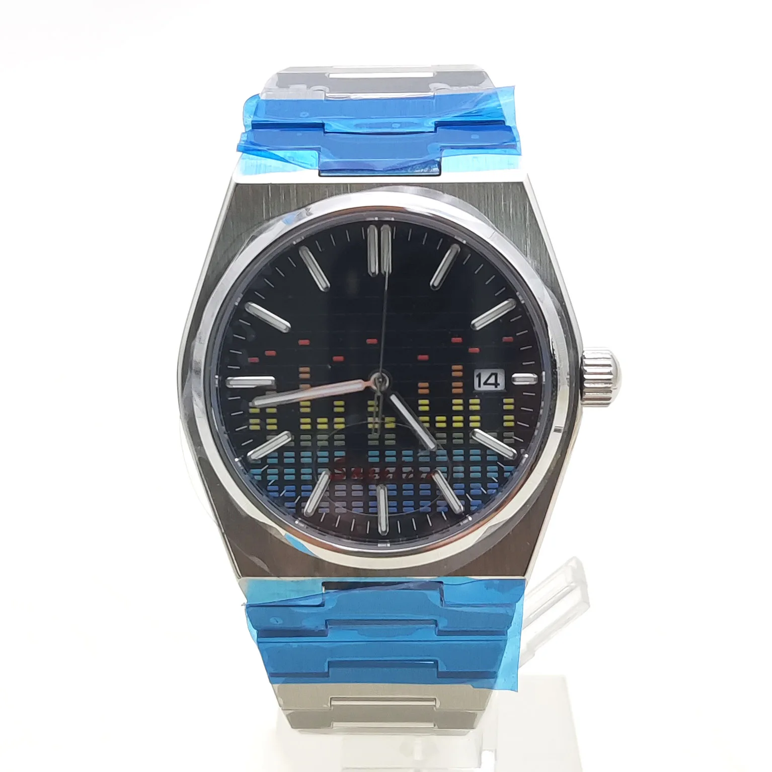 PARNSRPE New 40mm Luxury Automatic Mechanical Watch, NH35 Movement, Textured Grid Dial, Luminous Silver Business Men's Watch