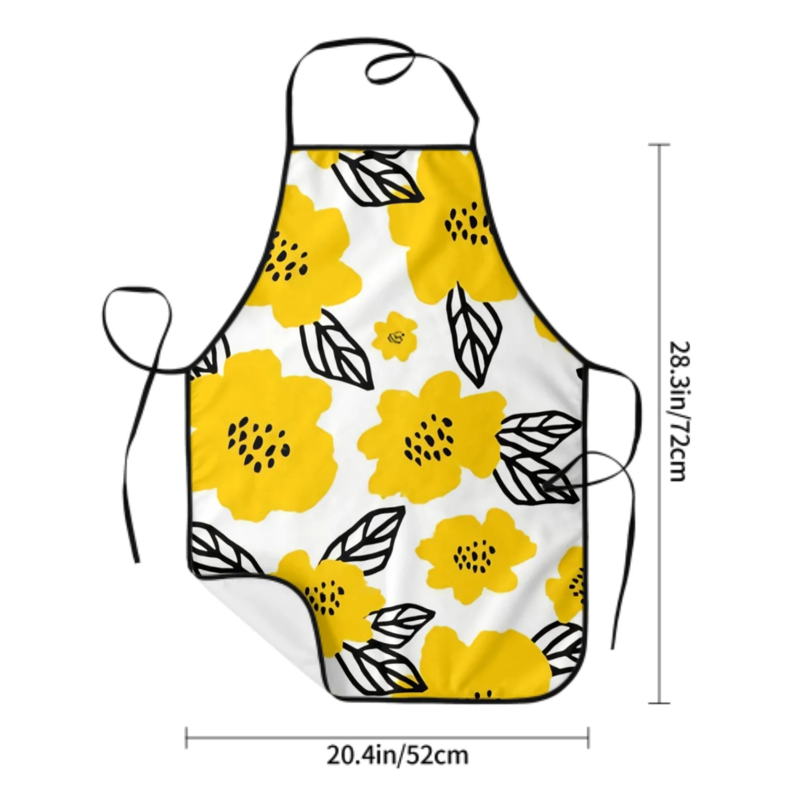 Summer Yellow Flower Polyester locking hem Apron Home Cooking Baking Kitchen White Leaves Apron