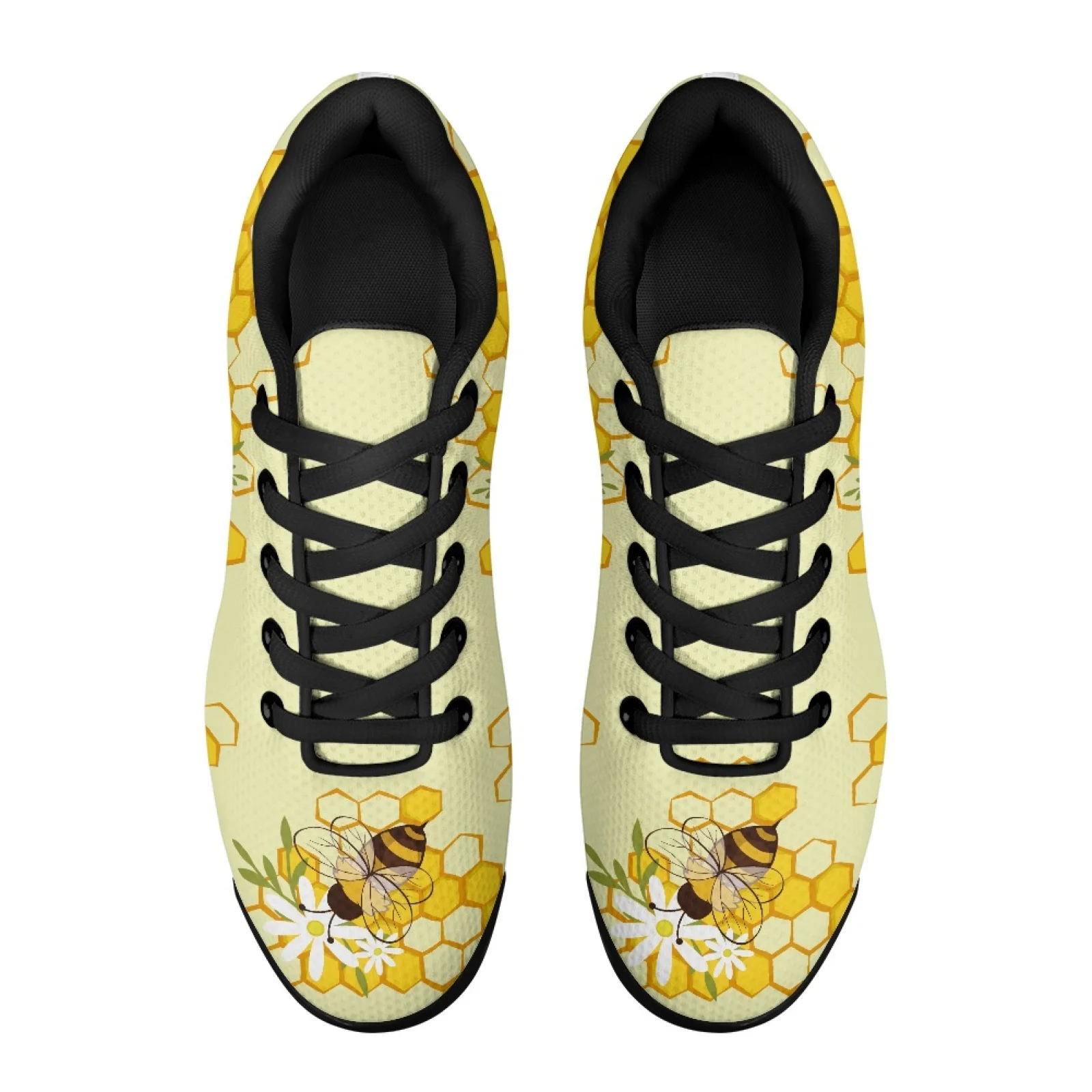 PENSTROLL Bee Daisy Print Air Cushion Walking Shoes Mens Athletic Sneakers Footwear for Work Lightweight Tennis Shoes