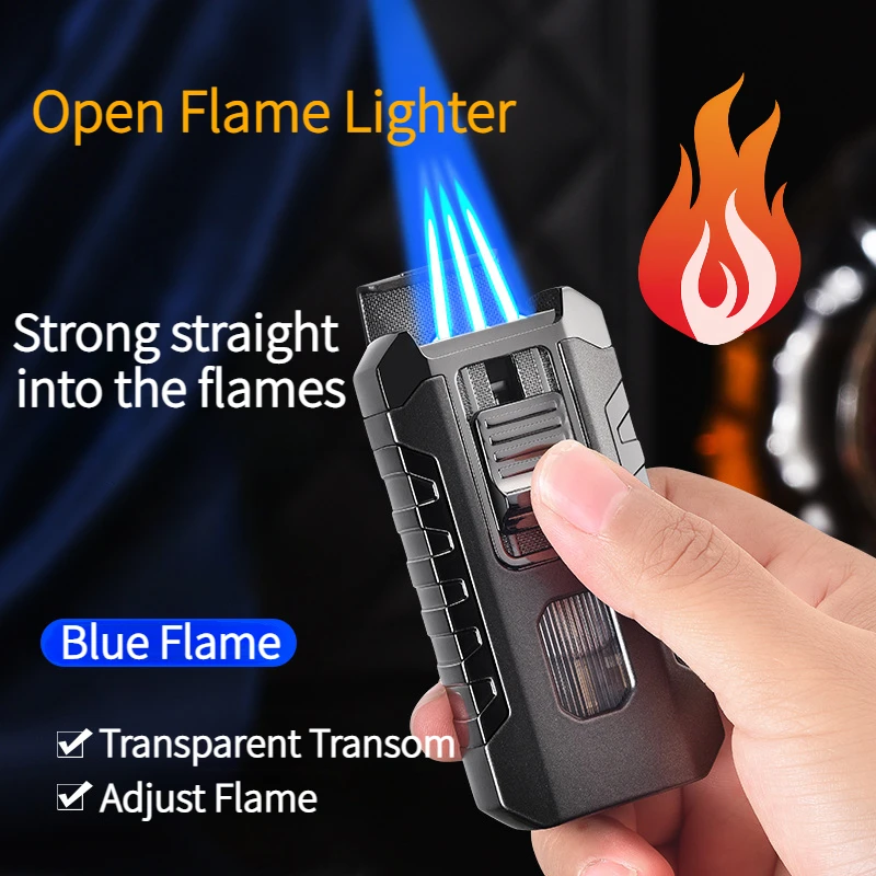 

Powerful Three-fire Direct Blue Flame Cigar Lighter with Large Capacity Visible Air Chamber Portable Inflatable Lighters&Smoking