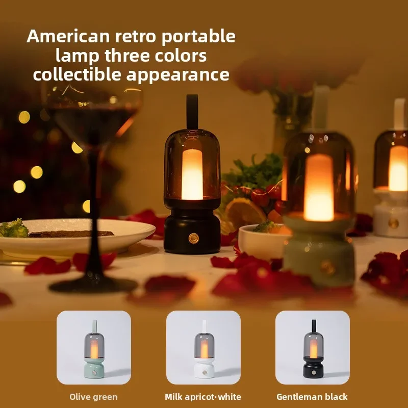 Retro portable light charging led night light creative bedside table light eye protection bedroom decoration environment