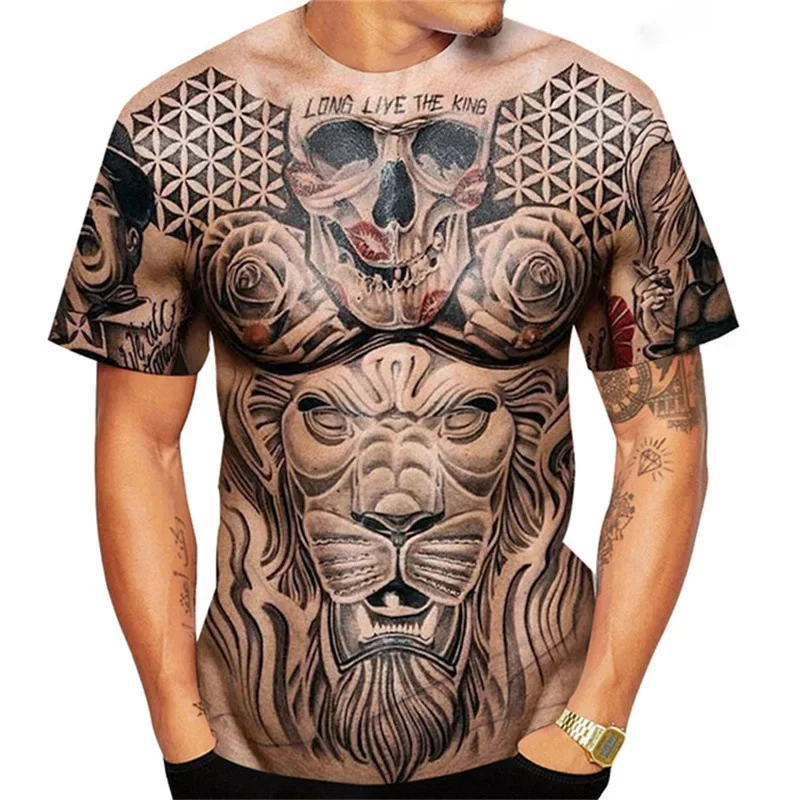 

2025 Summer Fashion Outdoor Muscular Clothes New Men's Muscle Tattoo Graphic T-shirts 3D Printed Funny Fitness Sports Tees Tops