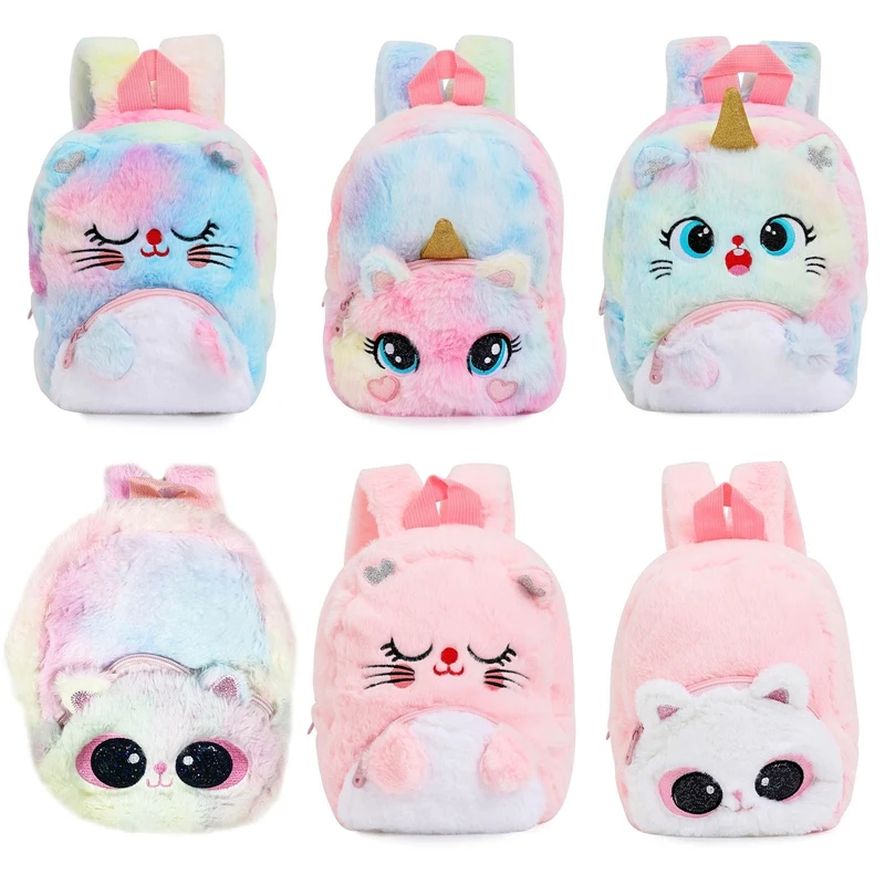 

Cat Unicorn Children Book Bag Kids Satchel Mini Fashion Schoolbag Soft Plush Backpack Lovely Animal School Bags Furry Fur Purse