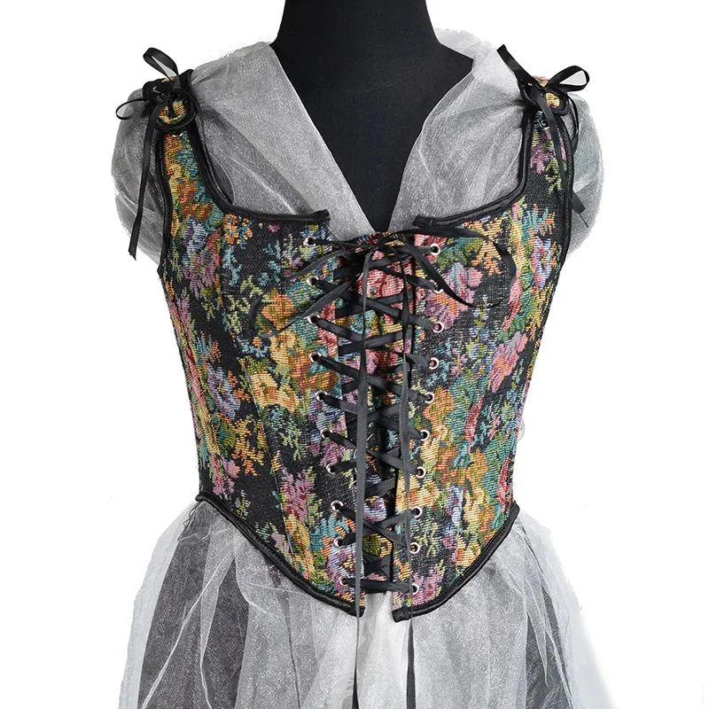 Renaissance Lace Up Corset Ren Fair Floral Bustier Overbust Corset Crop Top Vintage Camisole Sexy Aesthetic Outfits