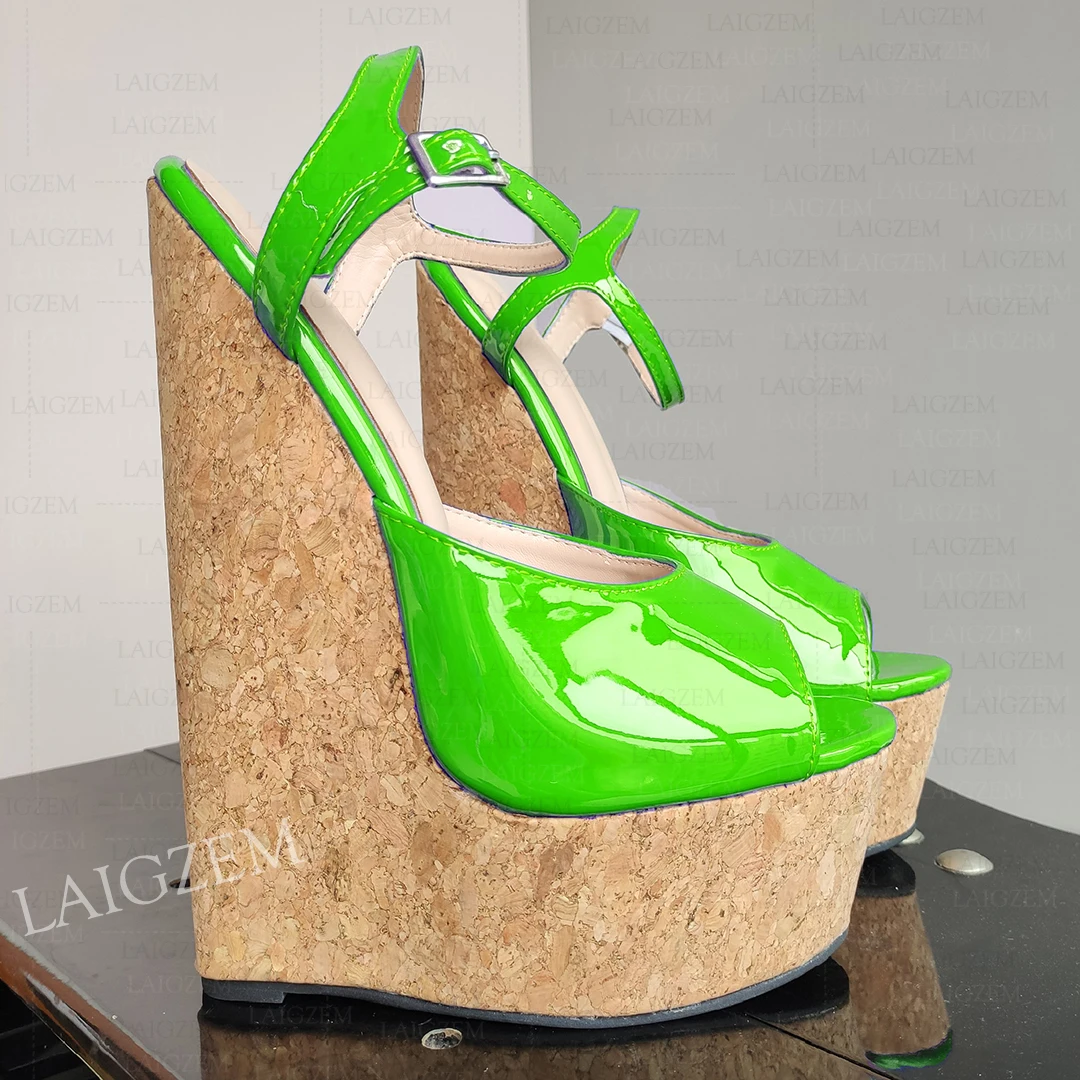 DOHBANER Women Sandals Steep 5CM Platform Wedges 20CM High Heels Pumps Handmade Ladies Peep Toe Shoes Woman Big Size 43 45 48