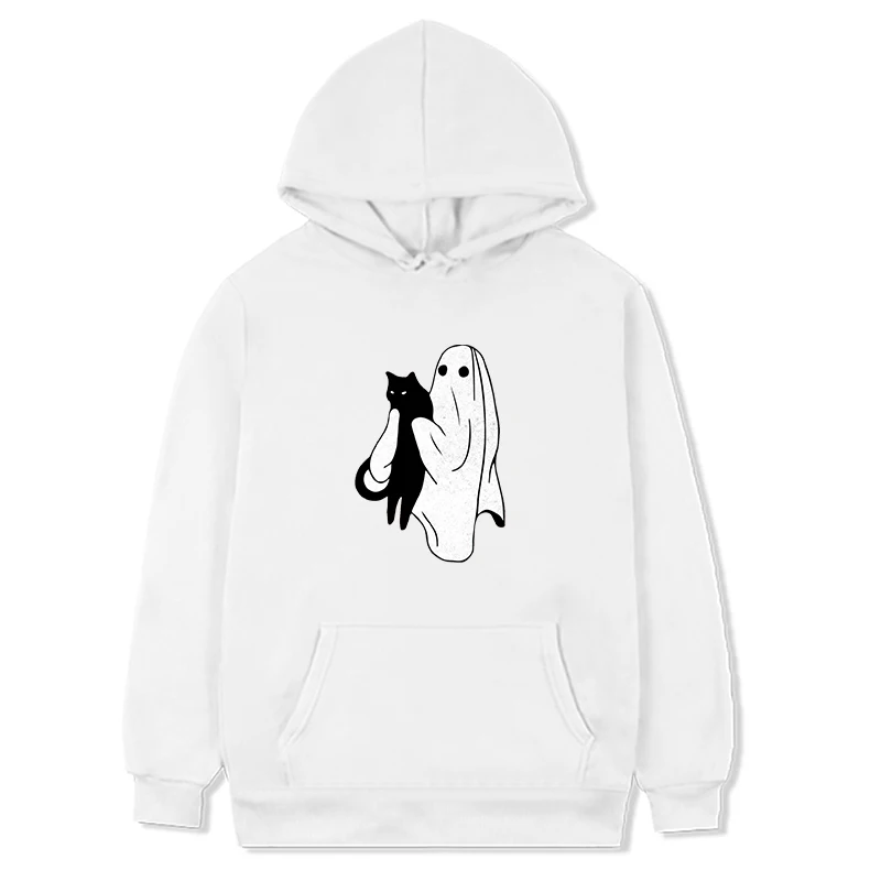 Ghost Black Cat Halloween Hoodies Hallowween Gift Cats Women Clothing Funny Halloween Sweatshirts Harajuku m