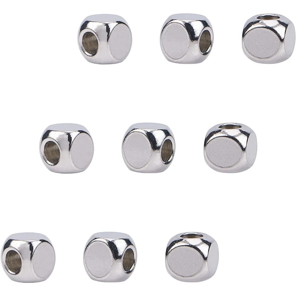 100pcs 6mm Cube Beads Metal Spacer Bead Stainless Steel Loose Bead Spacers Beads Metal Slider Beads for Bracelet Necklace