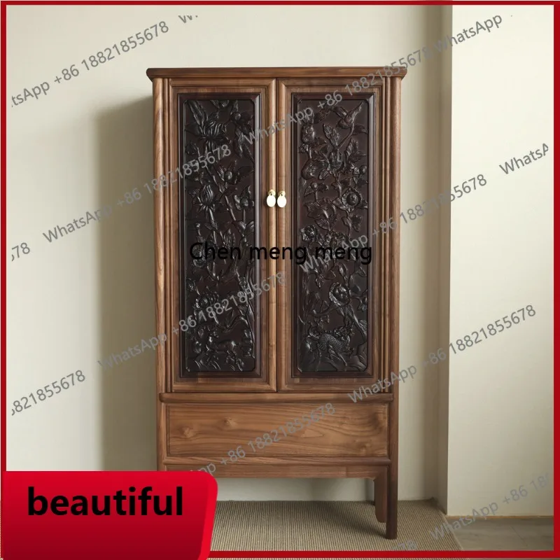 

X Type carved cabinet Ming type rounded corner cabinet Solid wood black walnut stand, tea room furniture