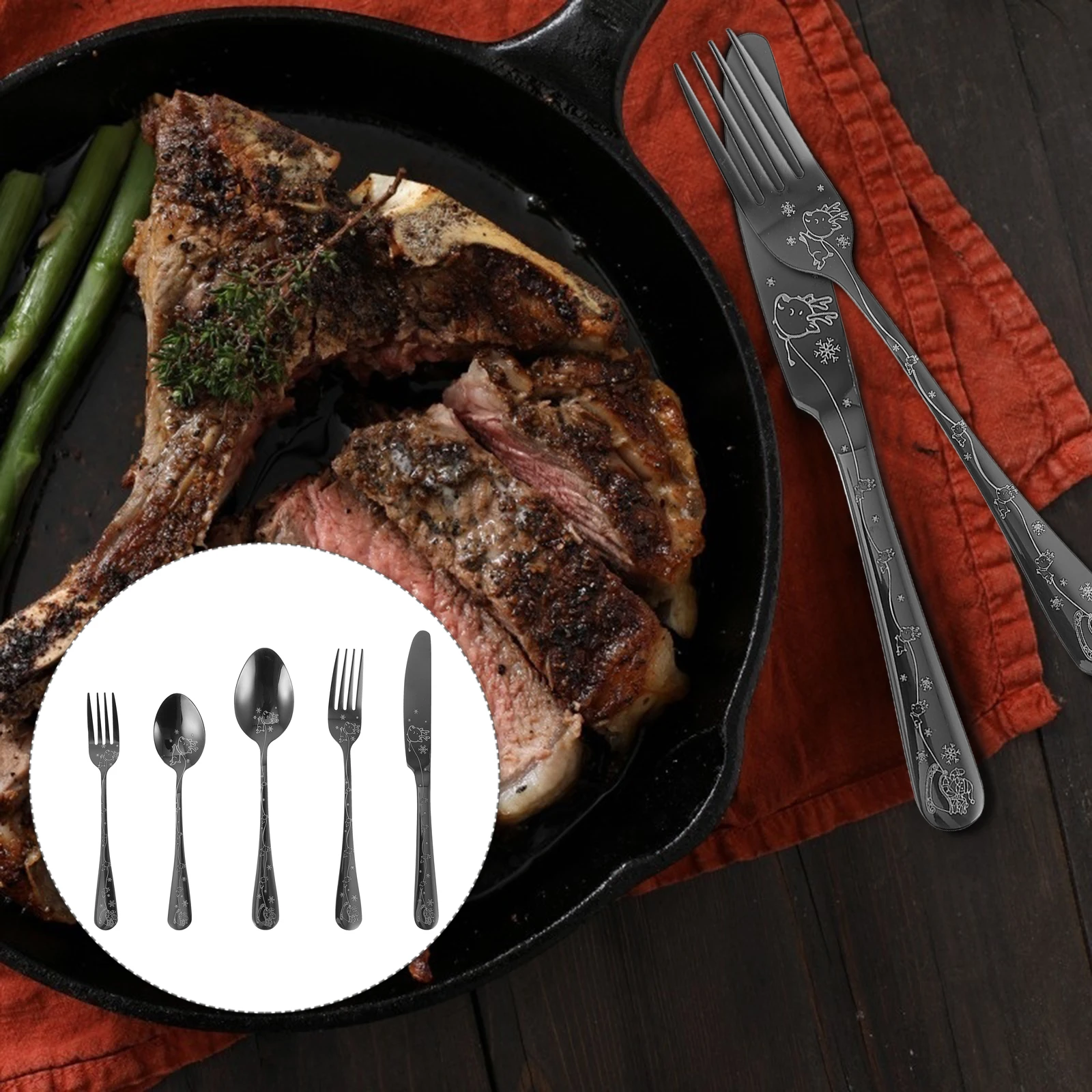 

5 Pcs Stainless Steel Cutlery Spoons Slotted Serving Utensils Multifunctional Kitchen Buffet Camping