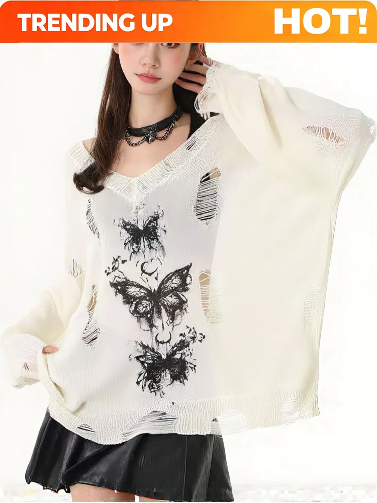 Y2k Hollow out Knit Oversize T shirt Women Long sleeve Off shoulder Top Sexy Basic Transparent Tees Baggy Vintage Ladies New