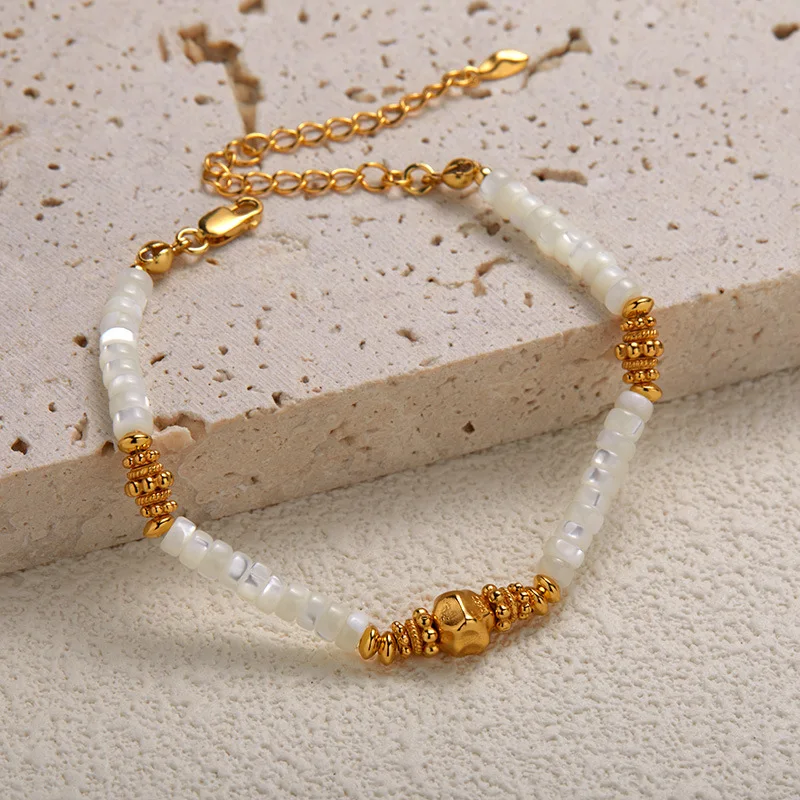 

S925Pure Silver Natural White Shell Gemstone Bracelet for Women Original Light Luxury Design Minimalist White Shell Bead Set