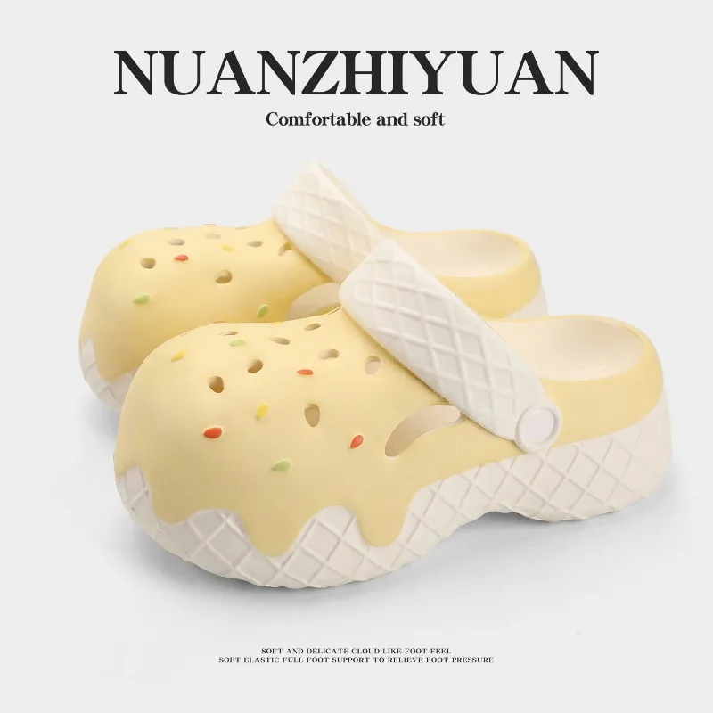 

2026 Women's Ice Cream Barefoot Sandals, Fashionable and Cute Casual Beach Shoes, Outdoor Camping Thick Soled Non Slip Slippers