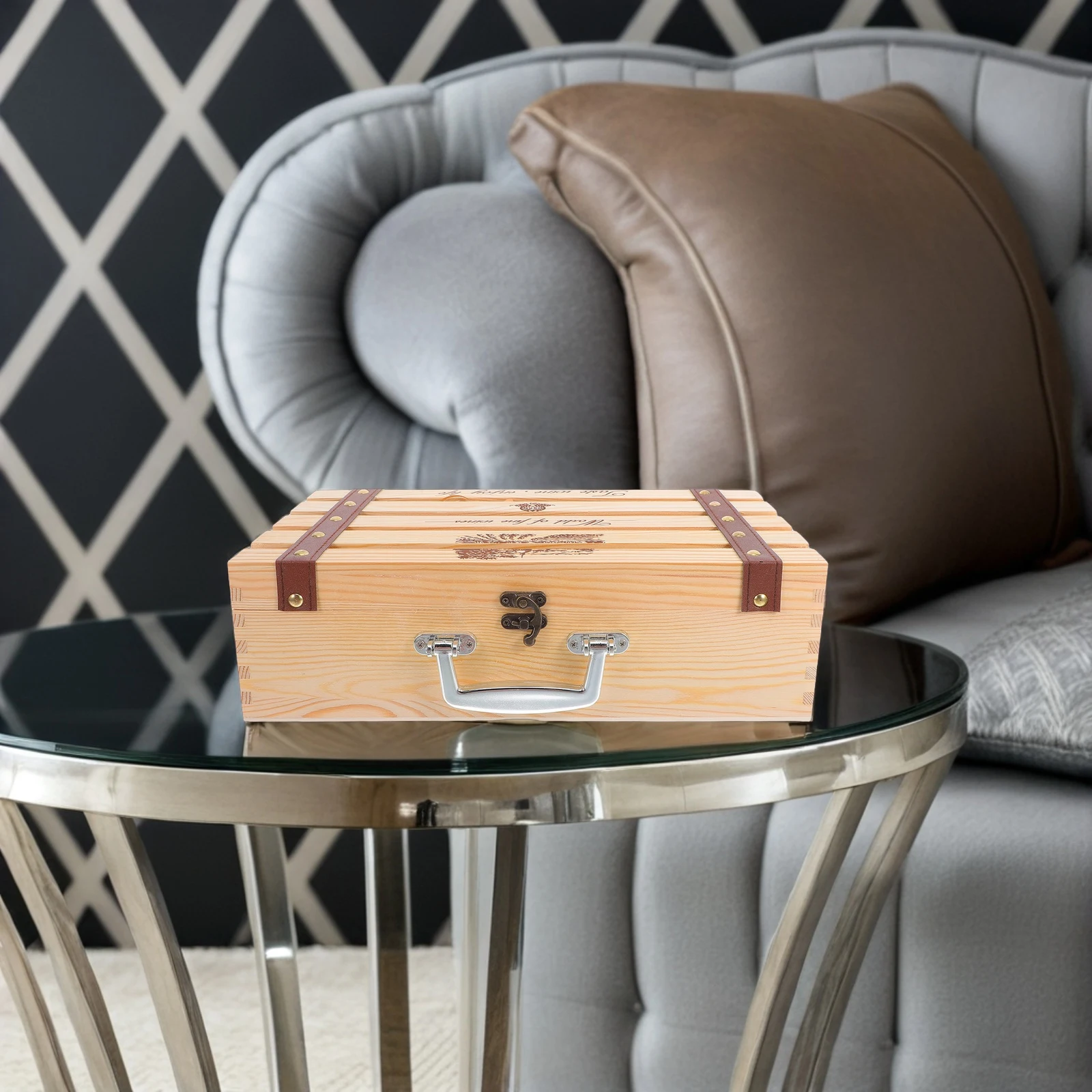 

Red Wine Gift Box Premium Wooden Wine Bottle Holder With Handle Rustic Storage Case For Party Wedding Housewarming Decor