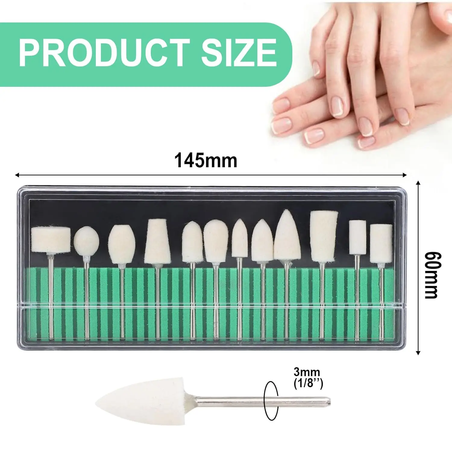 Forets à ongles, 12 mèches de polissage en feutre de laine, outils de têtes de lime de polissage de meulage multi-formes, accessoires de vernis à ongles