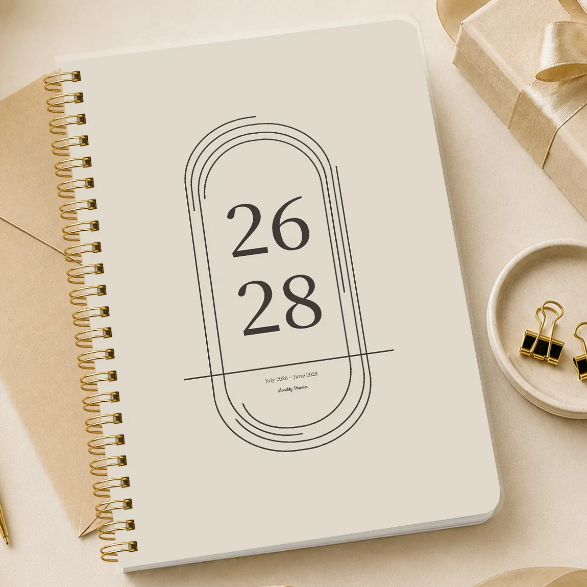 1PC Agenda mensuel Juillet 2026-Juillet 2028, carnet A5 beige à spirale, organisateur de calendrier avec pages de notes