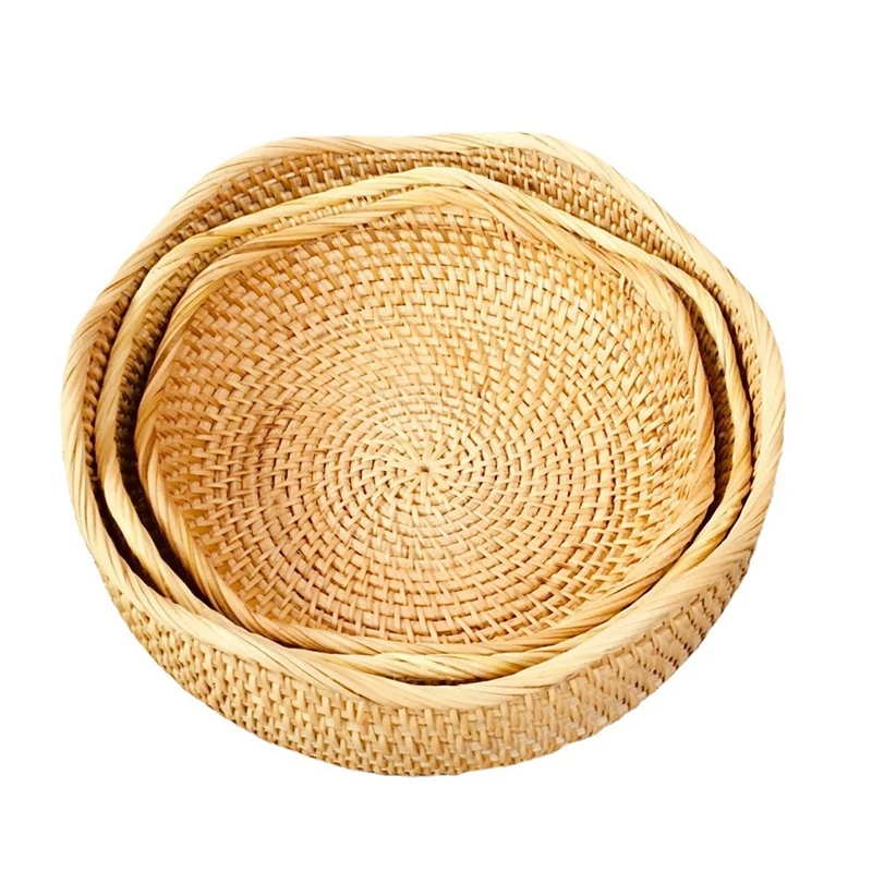 Woven Serving Basket Bowls Decorative Baskets Wicker Storage Baskets Bowls For Kitchen Set Of 3