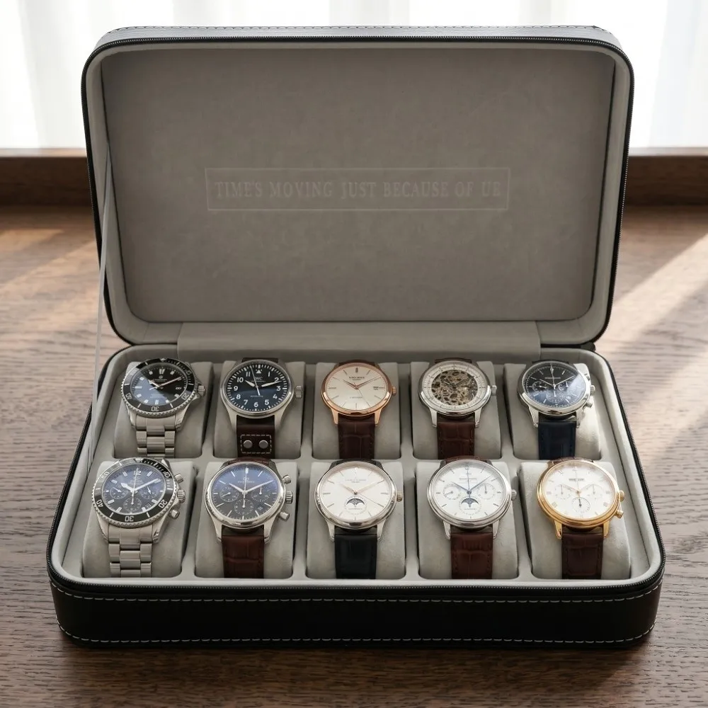 

Мягкая подкладка, сумка для часов из искусственной кожи, на молнии, пылезащитная, портативная, на 10 слотов, органайзер для часов, для дома и офиса