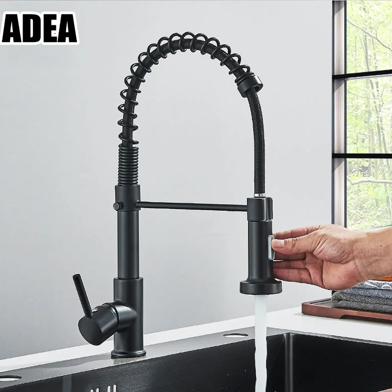 

Кухонный смеситель ADEA, матовый черный, настольный, с поворотом на 360 градусов, с распылителем, для кухонной мойки, горячая и холодная вода