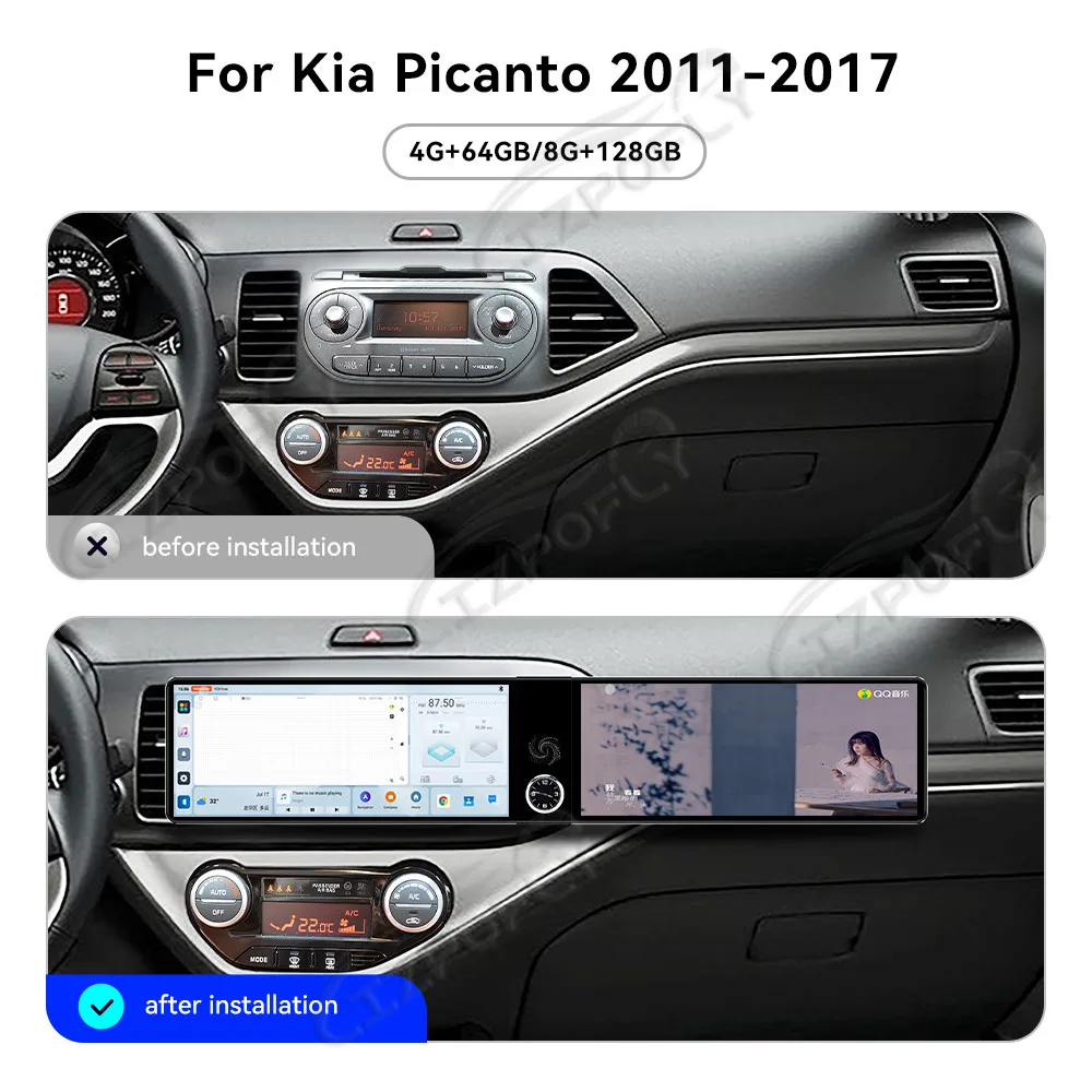 Dual 12.3 inch Carplay Car Radio Touch Screen For Kia Picanto 2011–2017 GPS Navigation Multimedia Player Head Unit