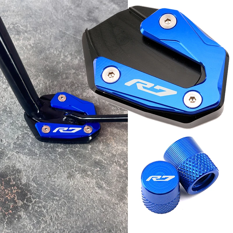 

R7 Accessories Motorcycle Kickstand Foot Side Stand Enlarger Pad & Tire Valve Cap For YAMAHA R7 YZFR7 YZF R7 YZF-R7 2021-2025+