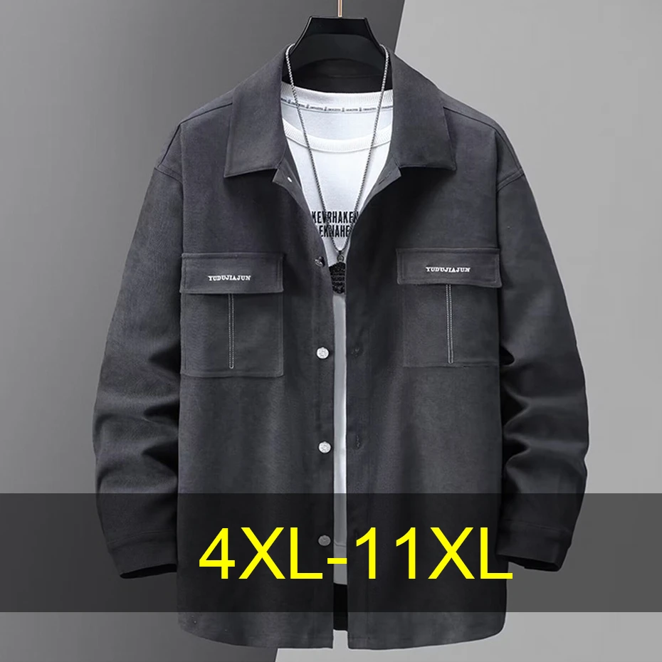 

11XL 10XL Plus Size Jackets Men Button Cargo Jacket Coat Spring Autumn Embroidery Design Jackets Male Big Size Outerwear Black