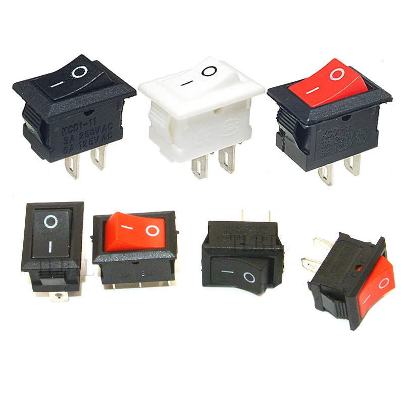 10 Pcs/lot KCD11 2 Pin 3pin 10x15mm Mini Push Button Switch SPST 3A 250V AC Snap-in On/Off Boat Rocker Switch 1Black Red White