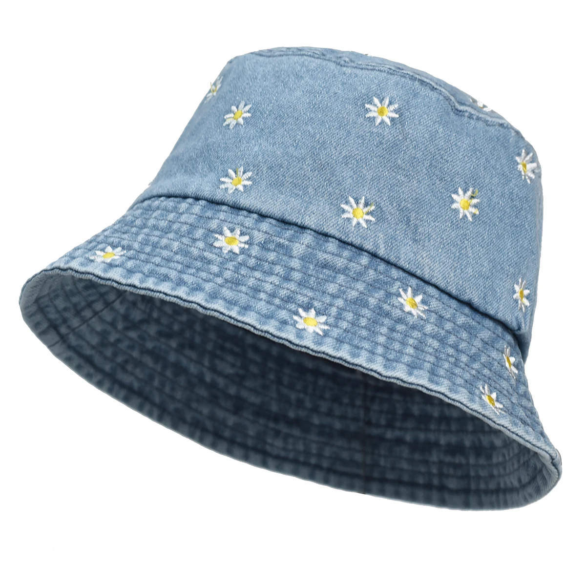 New Fisherman Hat Vintage Denim Bucket Hats Flower Outdoor Men Women Washed Cotton Panama Hat Fashion Hip Hop Gorros Bob Hat Ne