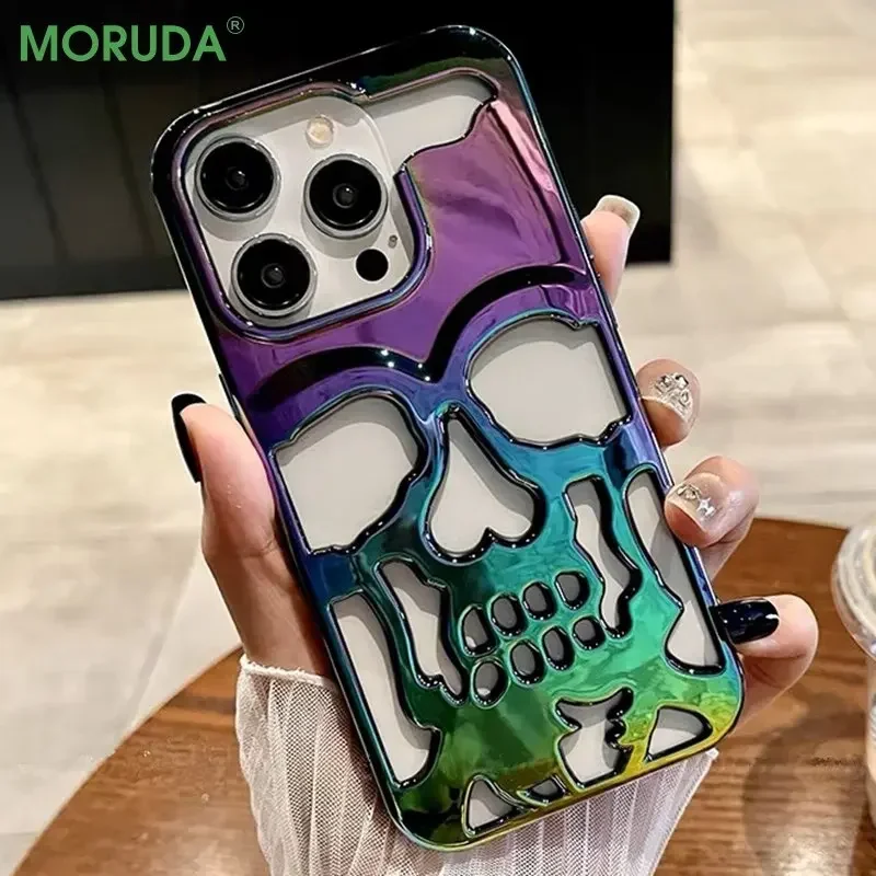 3D Skull Ghostface Phone Case for iPhone 14 15 16 ProMax 11 12 13 Pro Max 16 Plus Fashion Hollow Heat Dissipation Plating Cover