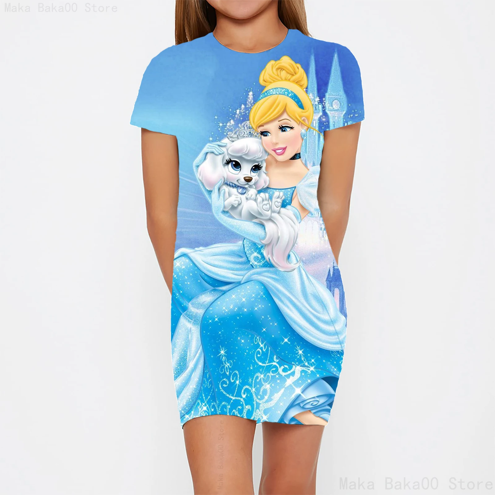 Cinderella Disney print summer hot sale girls short sleeve skirt cute casual simple cartoon pattern dream dress