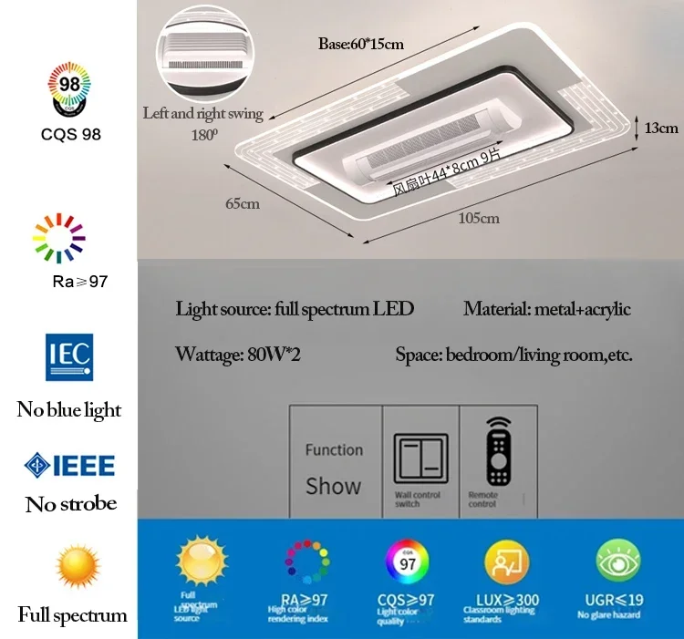 Imagem -06 - Modern Interior Led Ventilador de Teto Lâmpadas Regulável com Controle Remoto Espectro Completo sem Lâmidas Iluminação para Sala de Estar Fãs do Quarto Novo