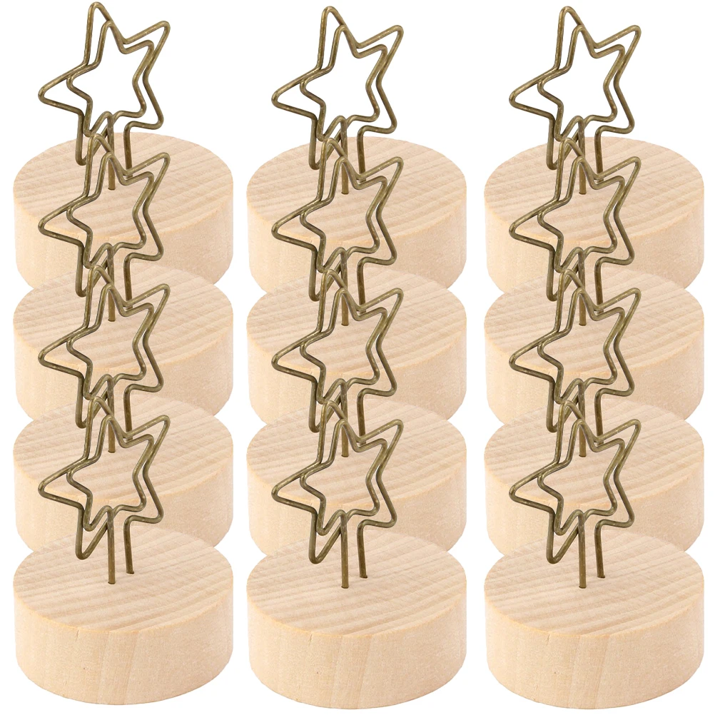 

12 Pcs Photo Holders Elegant Wooden Card Clips Table Picture s Reusable Desk Decor Business Memo Holder Christmas Wedding
