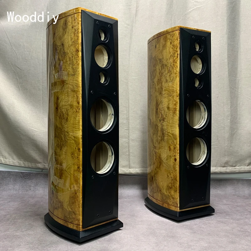 Wooddiy 6.5 Inch One Pair Gloss Speaker Empty Cabinet Birch Plywood Waist Drum Radian Double Bass 3 Way Acoustic Design Floor